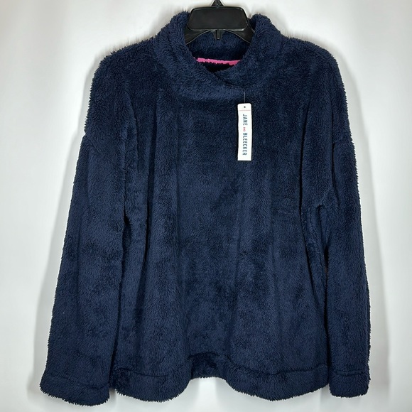 Jane and Bleecker | NWT Women’s M Medium Navy Blue Faux Fur Pullover - Picture 1 of 7